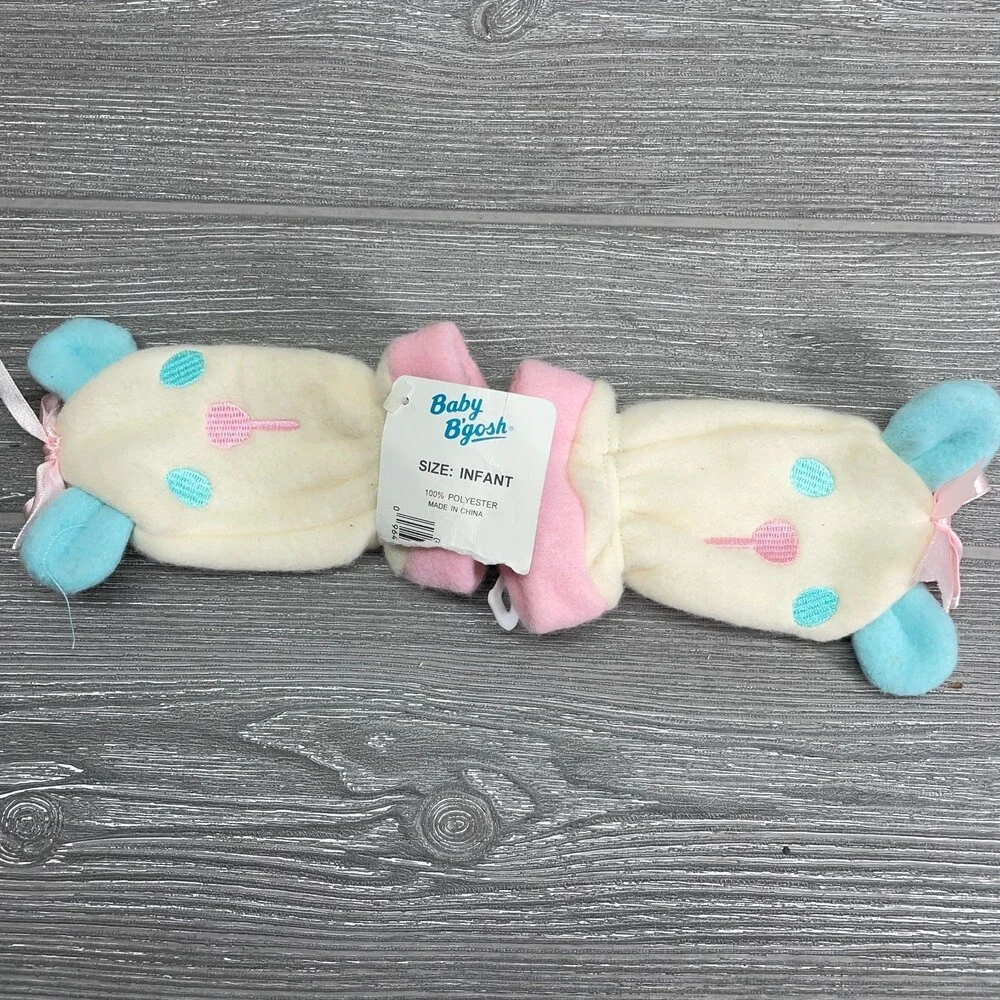 Vintage Baby OshGosh B'Gosh Infant Mittens Cute Plush Pastel Panda Bear RARE NEW